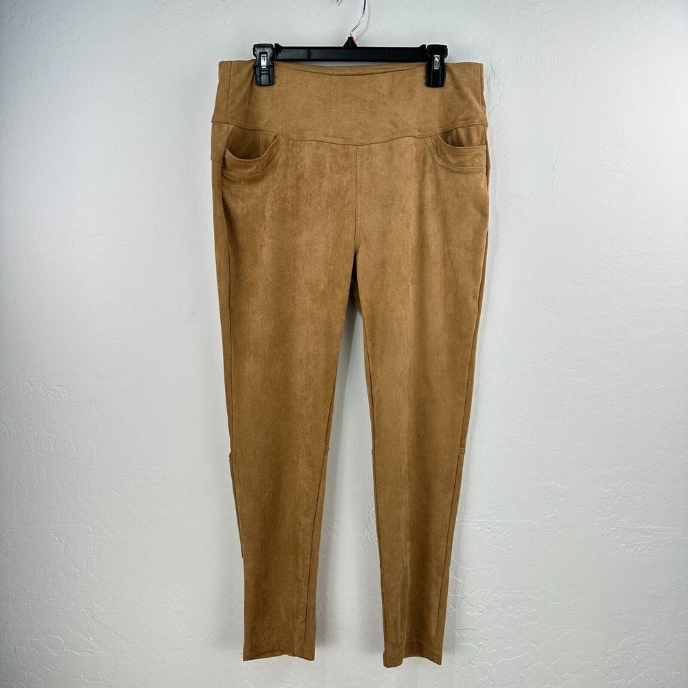 White Birch Fall Spice Leggings Womens 1X Brown‎ Faux Suede Tapered Leg Stretch